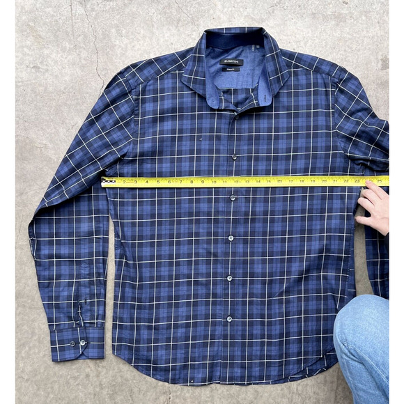 Bugatchi Shirt Men's Large Blue Plaid Long Sleeve Shaped Fit Button-Up Classic - Picture 4 of 5